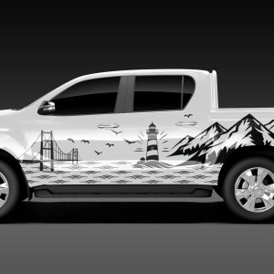 Toyota Hilux Mountain, Berge, Meer, Brücke, Leuchtturm, Panorama Aufkleber Dekor Sticker